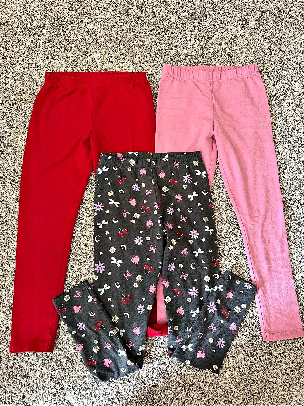 3 - Jumping Beans Tough Cotton Leggings - size 8 - red, pink and floral fun